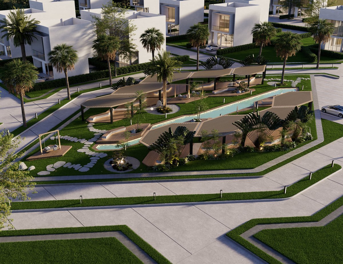 Parque con espejo de agua y paseo peatonal
